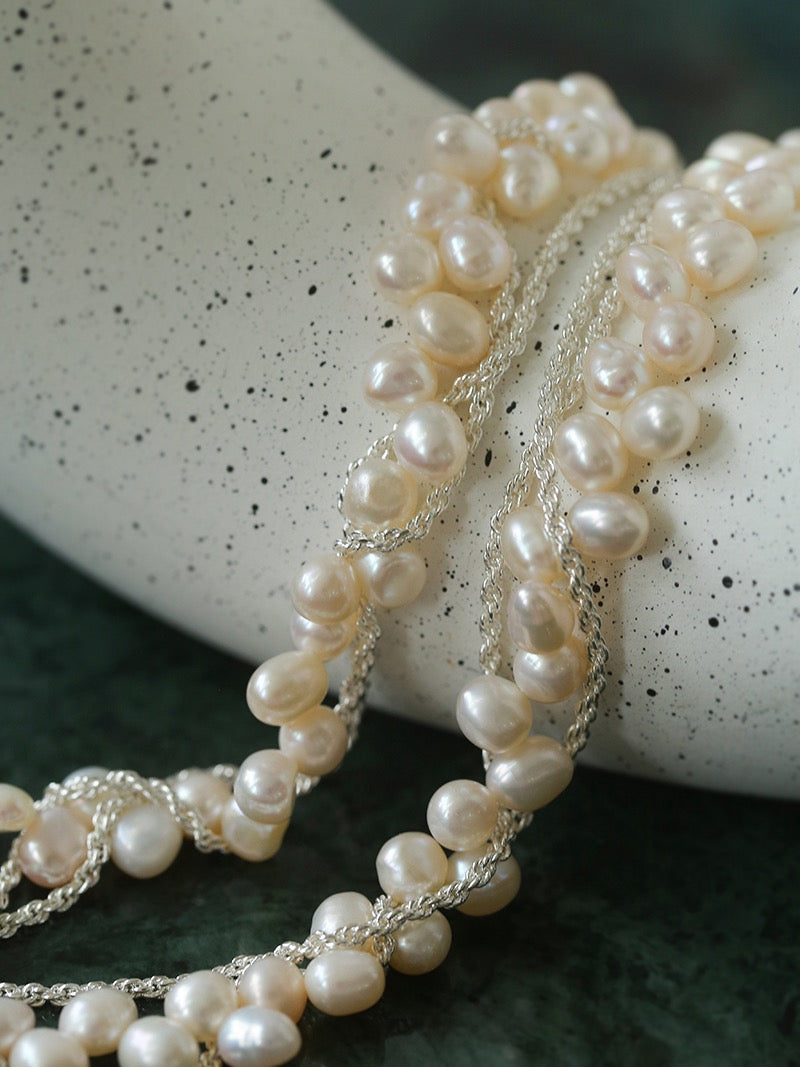 Twisted chain wheat pearl necklace