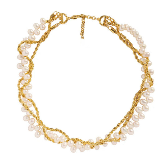 Twisted chain wheat pearl necklace