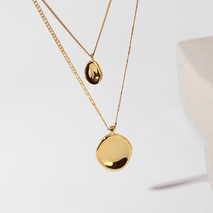 Irregular round pendant double-layer necklace