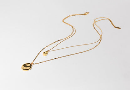 Irregular round pendant double-layer necklace