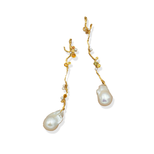 Long branch baroque pearl earrings