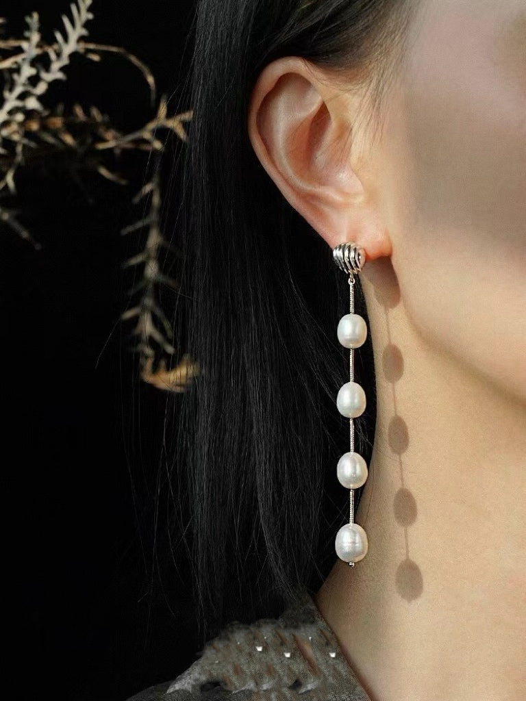 Conch pearl long earrings