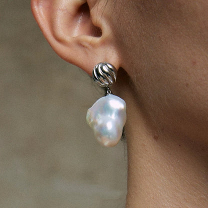 Irregular baroque pearl conch earrings