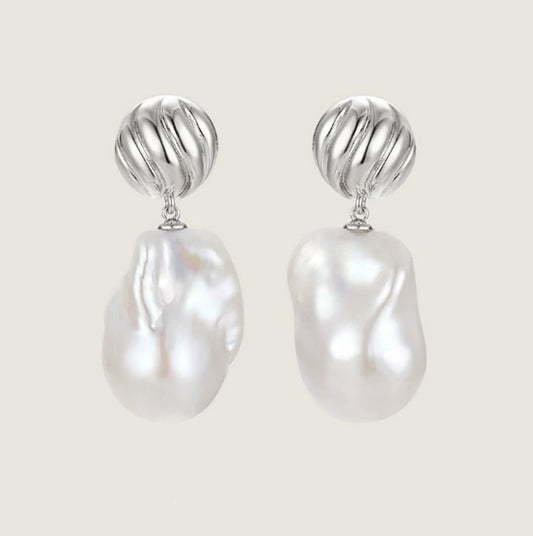 Irregular baroque pearl conch earrings