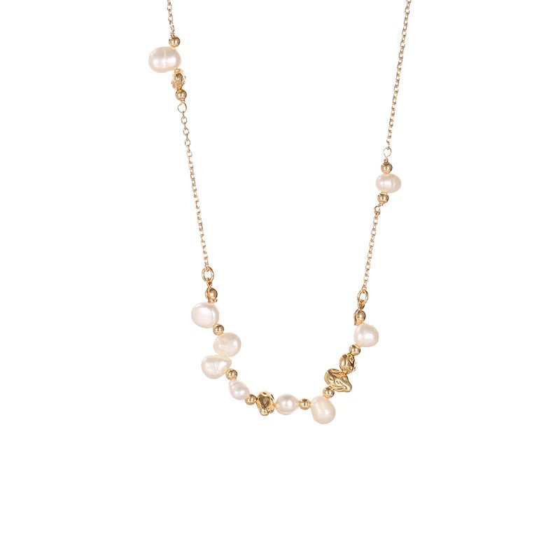 Irregular Baroque Pearl and Gold Bean Necklace