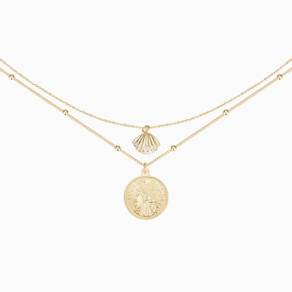 18K Gold Plated Double Layered Gold Coin Pendant Necklace