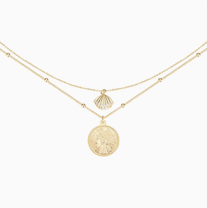 18K Gold Plated Double Layered Gold Coin Pendant Necklace