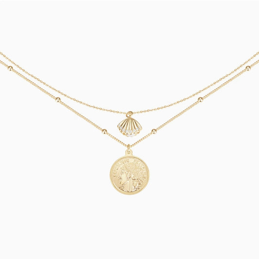 18K Gold Plated Double Layered Gold Coin Pendant Necklace