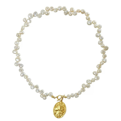 Petal Baroque Pearl Goddess Gold Coin Necklace