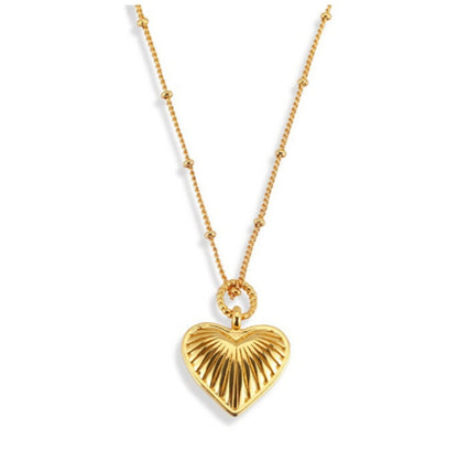 Ridge Heart Charm Pendant Necklace