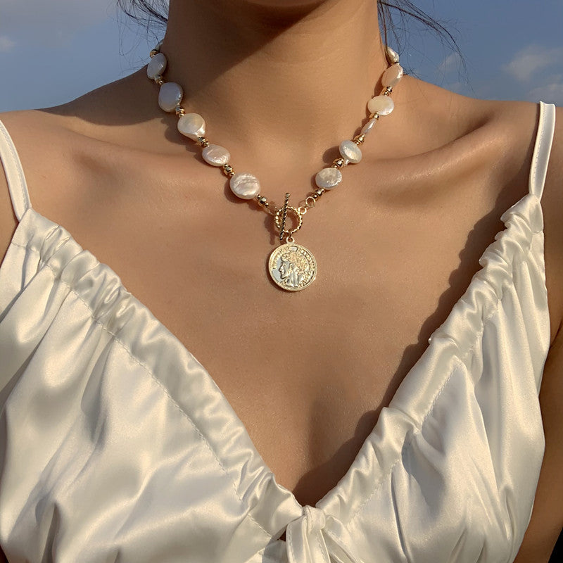 Baroque Pearl Coin Pendant Necklace