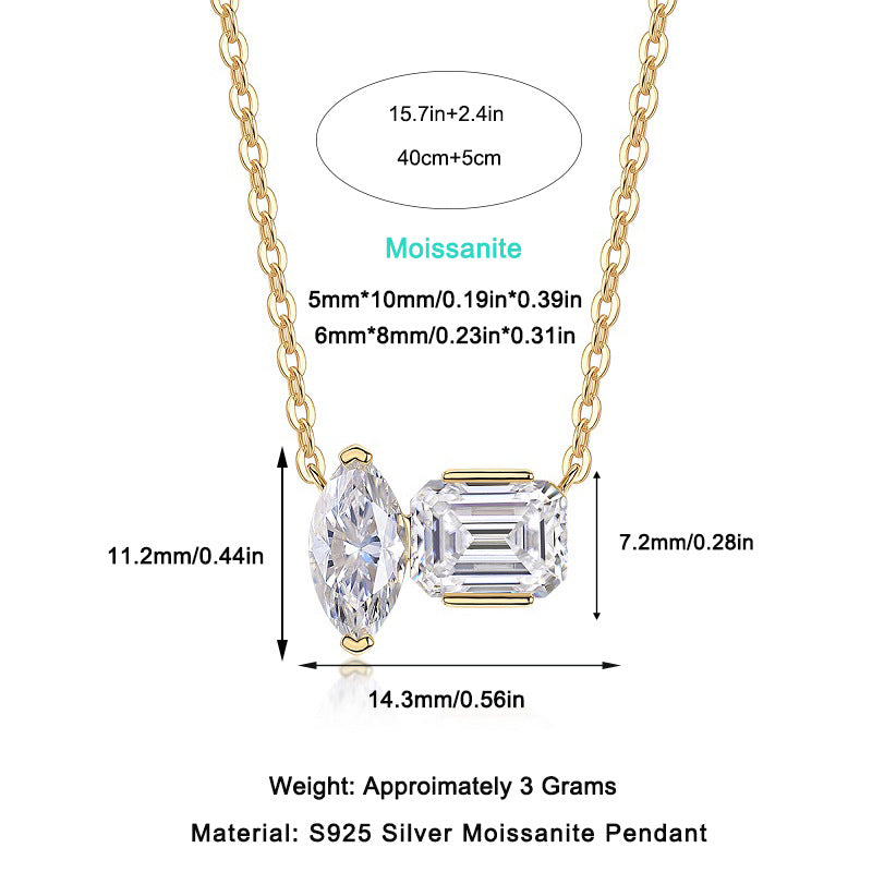 S925 Silver Two Moissanite Pendant Necklace