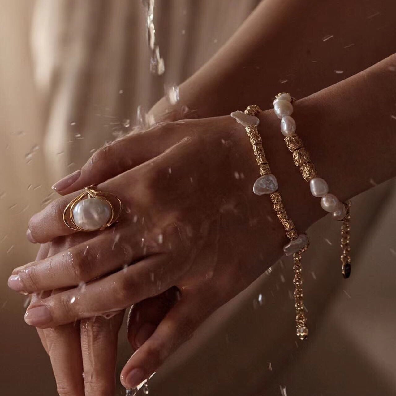 Vintage shaped crushed silver pearl bracelets