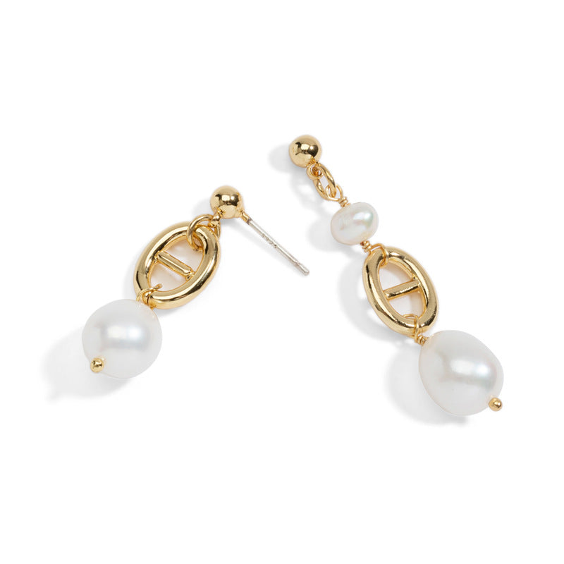 Asymmetrical Pig Nose Pearl Earrings