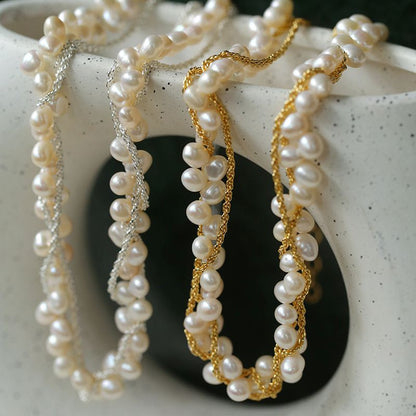 Twisted chain wheat pearl necklace