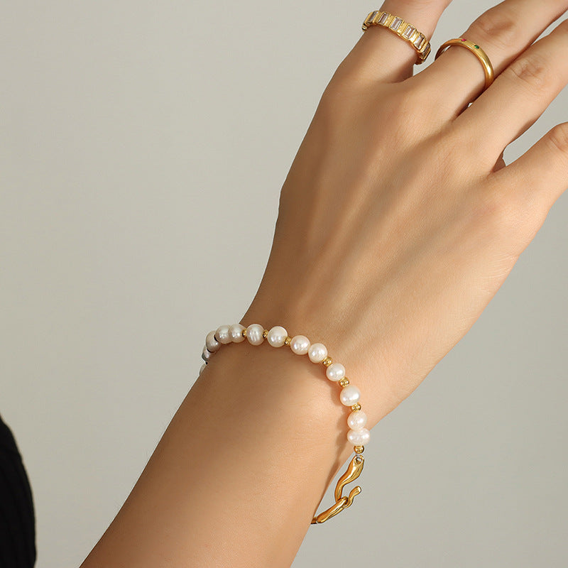 18K gold-plated geometric pearl bracelet