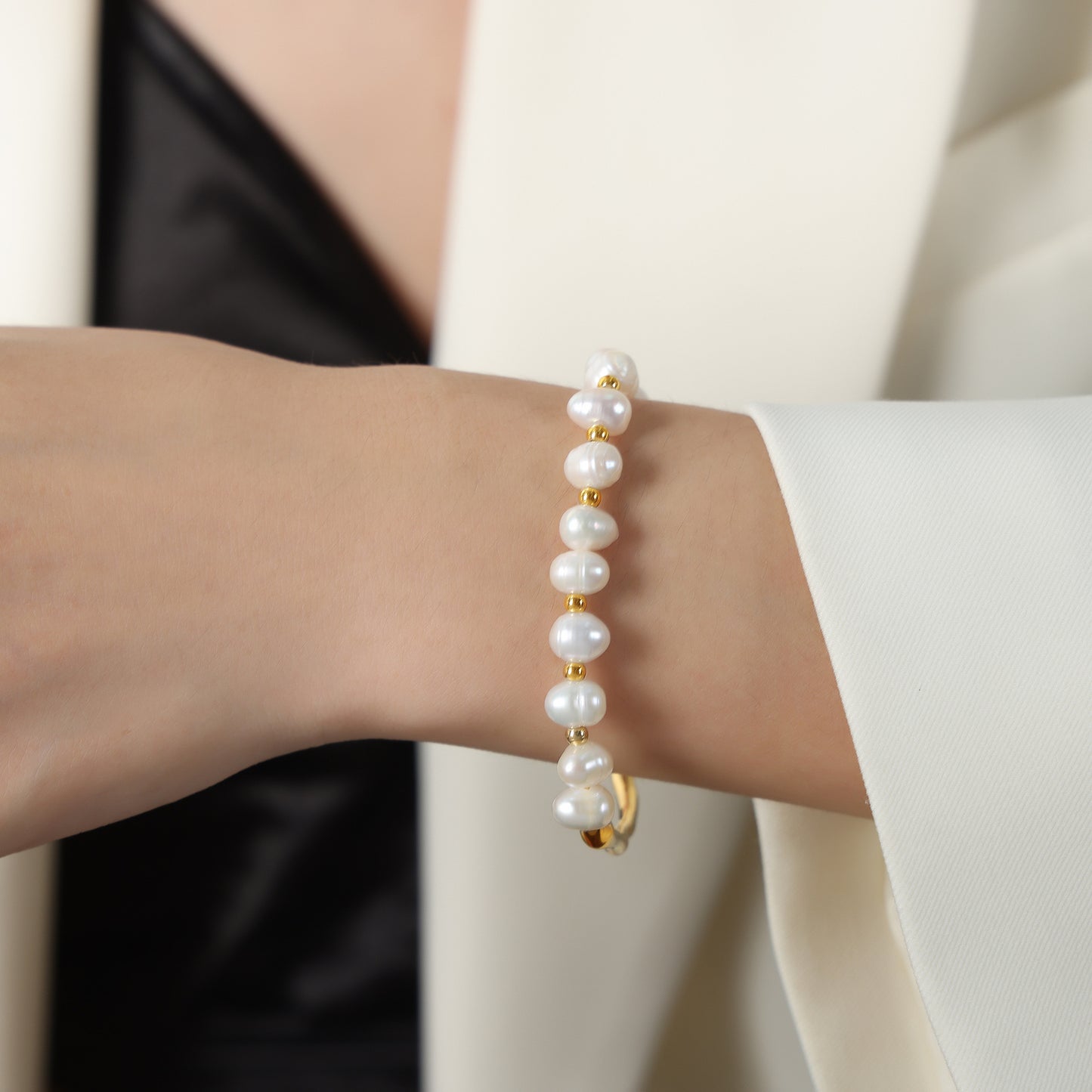 18K gold-plated geometric pearl bracelet