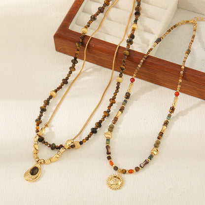 Natural Tiger Eye Stone Handmade Beaded Set Necklace