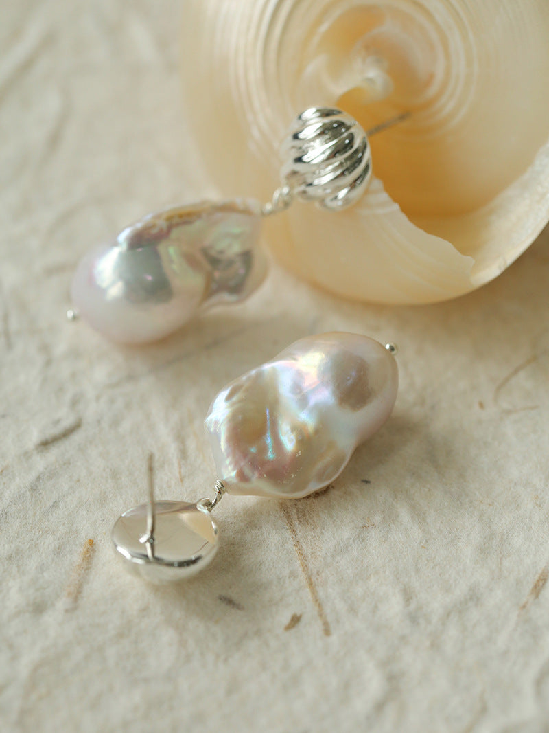 Irregular baroque pearl conch earrings