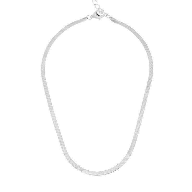 Sterling Silver Italian Flat Snake Bone Necklace