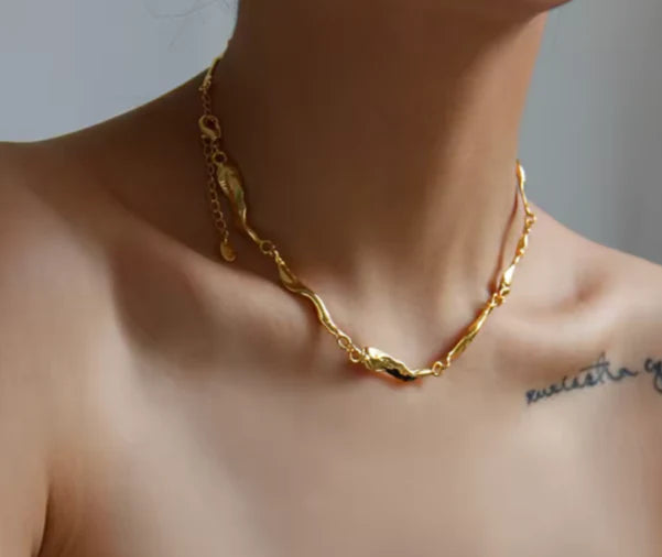 18K Gold Plated Irregular Bone Necklace