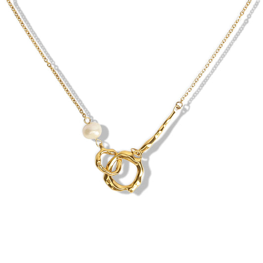 14K gold filled double ring metallic pearl necklace