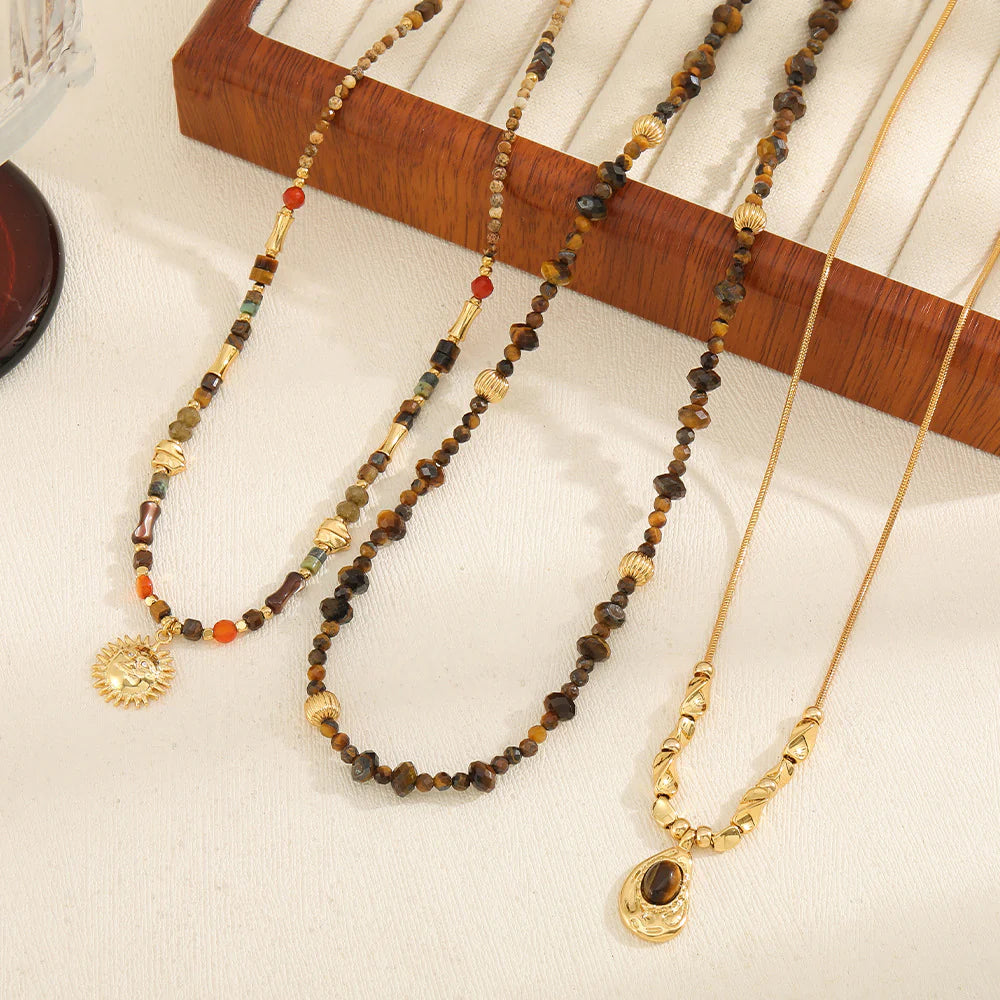 Natural Tiger Eye Stone Handmade Beaded Set Necklace